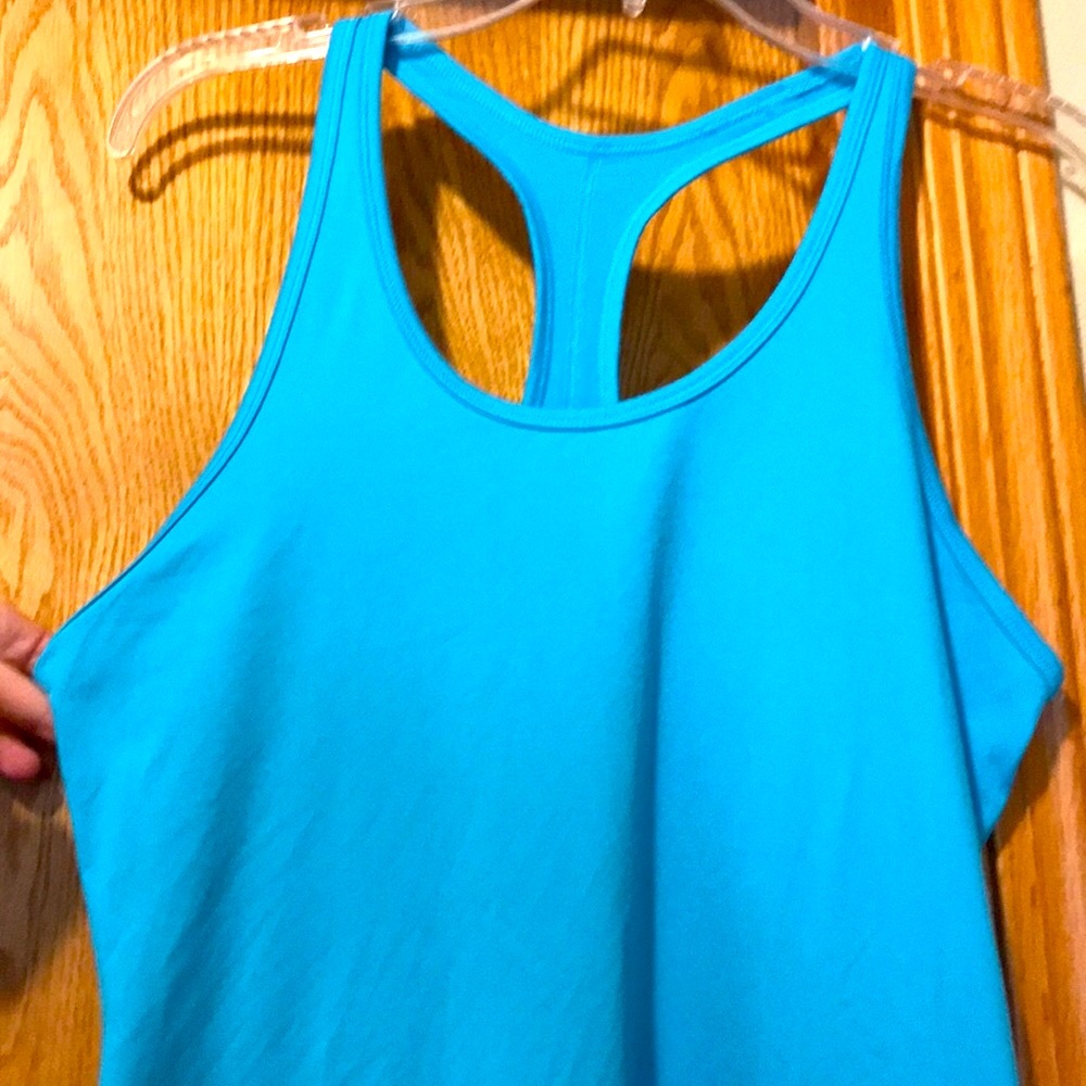 Nike Dri-fit L super soft slim fit long length racer back tank top aqua blue EUC